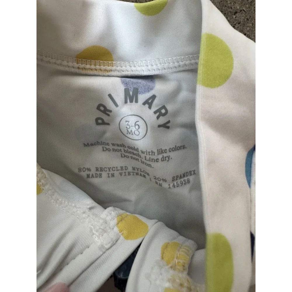 Primary Baby PolkaDot Swim Shirt & Diaper Cover Set Recycled Material Sz 3-6 Mos